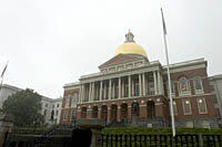 Massachusetts State House in the rain from the Boston Duck Tour.