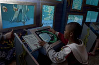 A boy builds a computer-generated fish to add to an animated scene at the Museum of Science, Boston, MA