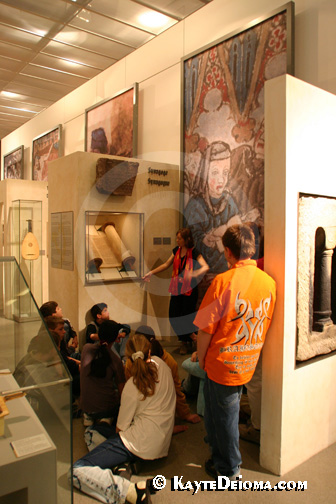 A guide gives a tour to a group of middle school students at the Jewish Museum Berlin, Germany.
