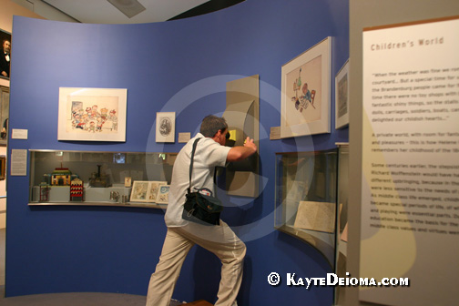 A visitor looks through one of the interactive exhibits at the Jewish Museum Berlin, Germany.