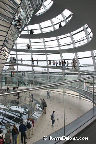 Spiral ramps lead up to the Reichstag dome.