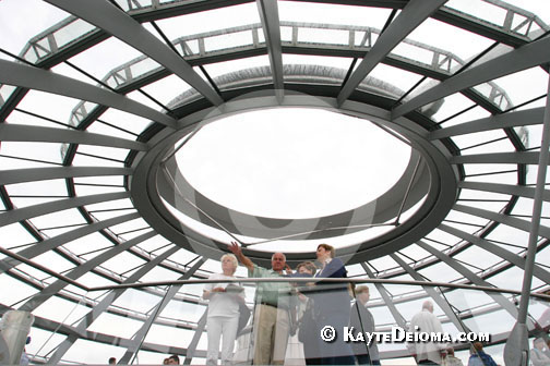 Visitors on the viewing platform at the top of the Reichstag Dome, Berlin, Germany