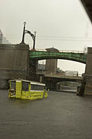 A rainy day Boston Duck Tour on the Charles River in Boston, MA