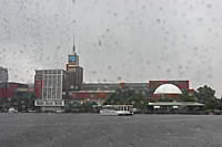 Museum of Science on the Charles River Dam from a rainy day Boston Duck Tour on the Charles River in Boston, MA