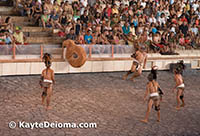 Team scores a goal in the Mayan game of Pok ta'pok during the Xcaret night Spectacular.