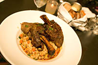 Roasted Lamb Shank with Roasted Root Vegetable Risotto at Pickwick Restaurant