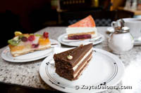Hawaiian Torte, Mozart Cake and Dutch Cherry Cream Cake at Cafe Heinemann, Dusseldorf