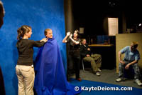 Young visitors experiment with blue screen.