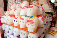 Sugar skulls for Day of the Dead at Dulces Basiluco, booth 1624 at Mercado Libertad (San Juan de Dios), Guadalajara, Mexico.