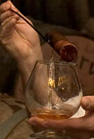 José Cuervo Reserva de la Familia is poured into a brandy snifter for a tasting as part of the Cellar Tour at Mundo Cuervo in Tequila, Mexico.