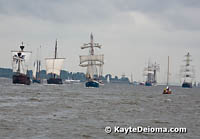 The Opening Parade of Ships at the Hamburg Harbor Birthday Celebration.