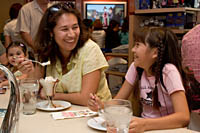 Mother and daughter enjoy their ice cream at the Disney Soda Fountain in Hollywood. Š Kayte Deioma