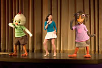 Chicken Little and friends on stage at the El Capitan movie theatre.Š Kayte Deioma 