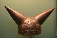 this horned helmet, found in the River Thames, dates back to 150 - 50 BC and is the only one of its kind ever found in Europe.