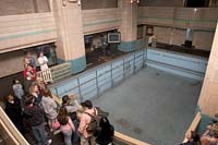 The first class swimming pool on the RMS Queen Mary can't be filled any more because it is too deep for California Code. RMS Queen MAry, Long Beach, CA.