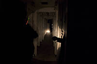 The dark changing rooms near the first class swimming pool is part of the Haunted Encounters Tour of the RMS Queen Mary, Long Beach, CA