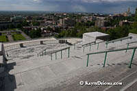 The view of west Montreal and an approaching rain shower from the Terrace at St. Joseph's Oratory in Montreal. Š Kayte Deioma