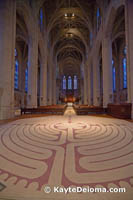 The indoor wool tapestry labyrinth at Grace Cathedral in San Francisco, CA.