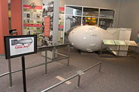 A "Fat Man" bomb casing on display in the Defense Gallery at the Bradbury Science Museum, Los Alamos, NM.