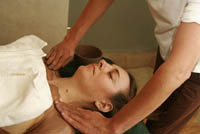 Julie gets slathered with Sedona mud and cocoa at the Nidah Spa in Santa Fe, NM.