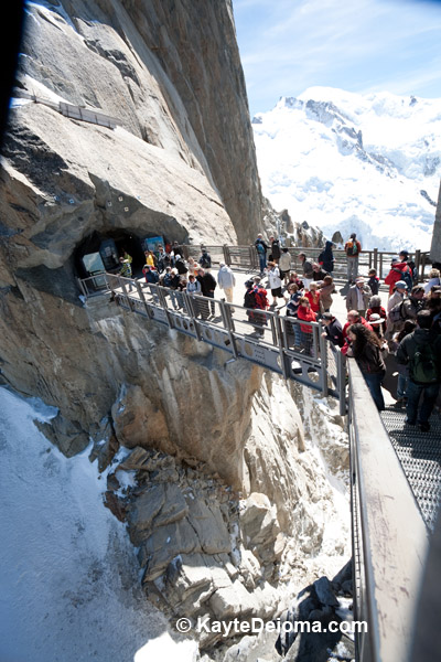 Mountain top bridge at Aguille du Midi overlooking Mont Blanc, France